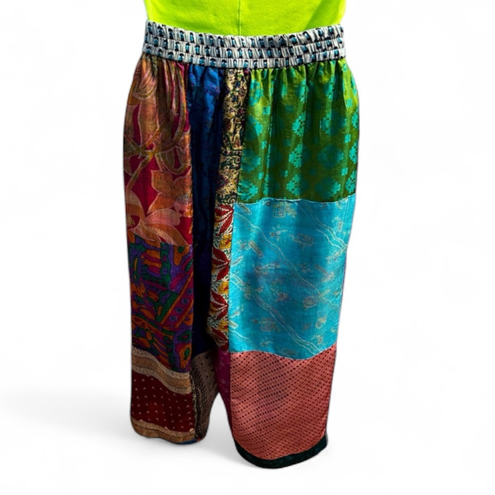 Colorful Silk Lined Patchwork Capris - image 3